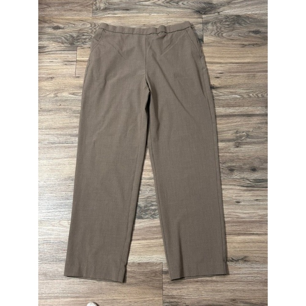 Sag Harbor Stretch Brown Taupe Straight Leg Elastic Waist Dress Pants Women 14